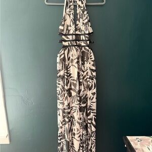 Elegant Black and White Halter Dress